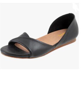 Maiyang Black Open Toe D'Orsay Flat Sandals Slip on Soft Insole Fashion Shoes